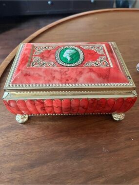 Blue Bird Red and Green Decorative Jewelry Box with Gold Trim Queen Nefertiti